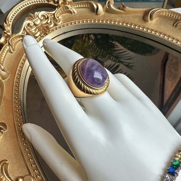 Anil Bold Amethyst Stone Gold Electroplated Ring – Statement Jewelry - Picture 4 of 7